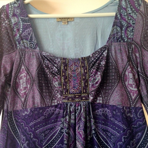 One World Peasant Boho Purple Empire Waist Bell Sv - Picture 4 of 8